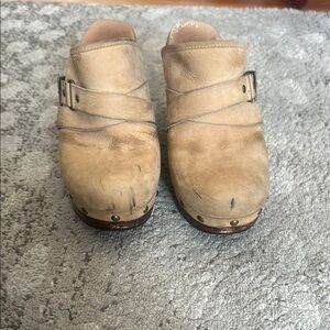 Tan Leather Clogs with Buckle Detail